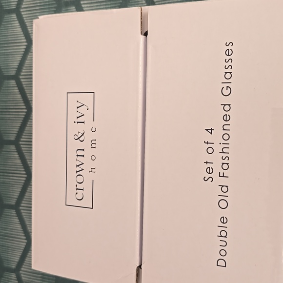 CROWN & IVY HOME BRAND SET OF 4 BLUE DOUBLE OLD FASHIONED 10 OZ DRINKING GLASSES - Picture 4 of 8